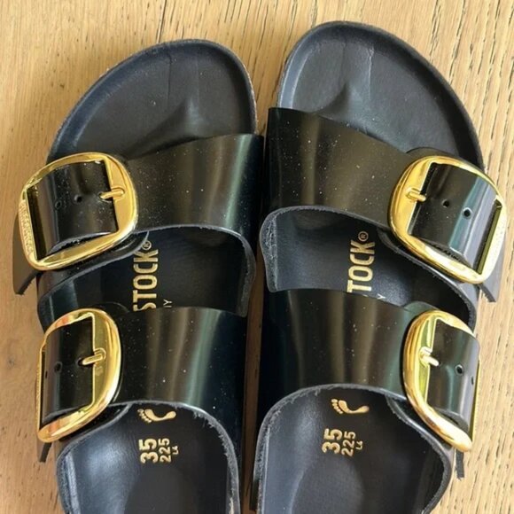 Birkenstock Arizona High Shine Big Buckle Sandal in High Shine Black - Picture 1 of 5